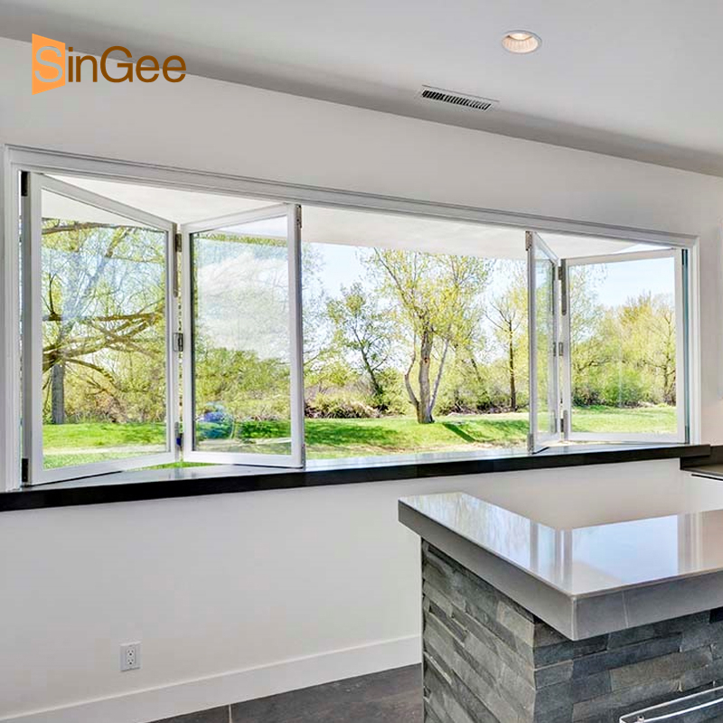 Double Glazed Glass Aluminum Balcony  Folding Window With Inside Grill