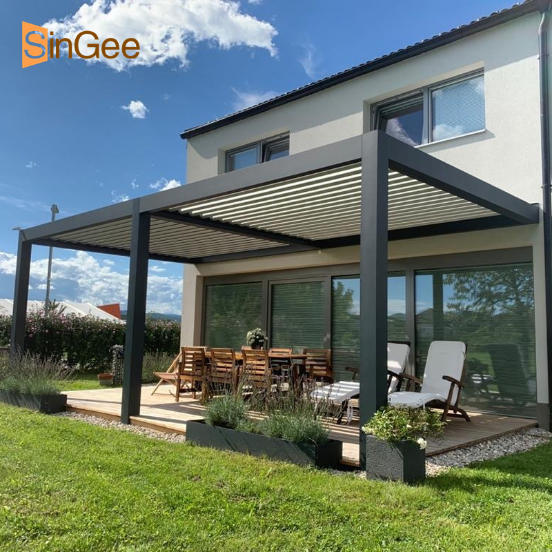 Electric pavilions with aluminum alloy shutter pergola with grille and hundred pages